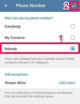 show number in telegram to nobody