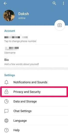الخصوصية والامان Privacy and Security تليقرام